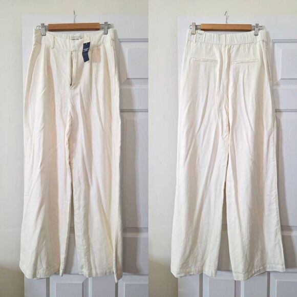 Abercrombie & Fitch Pants Size M  Ivory Tailored Wide Leg Pleated Linen Blend NW - Picture 1 of 8